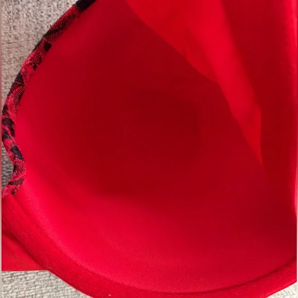 Cacique Boost Plunge Front Close Racerback Bra Red with Black Lace Accents 42DDD - Picture 6 of 10